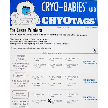 Diversified Biotech Cryo-Tags, Laser, 1 1/2x3/4", Red, 1200/pk, 1200PK 247133-R